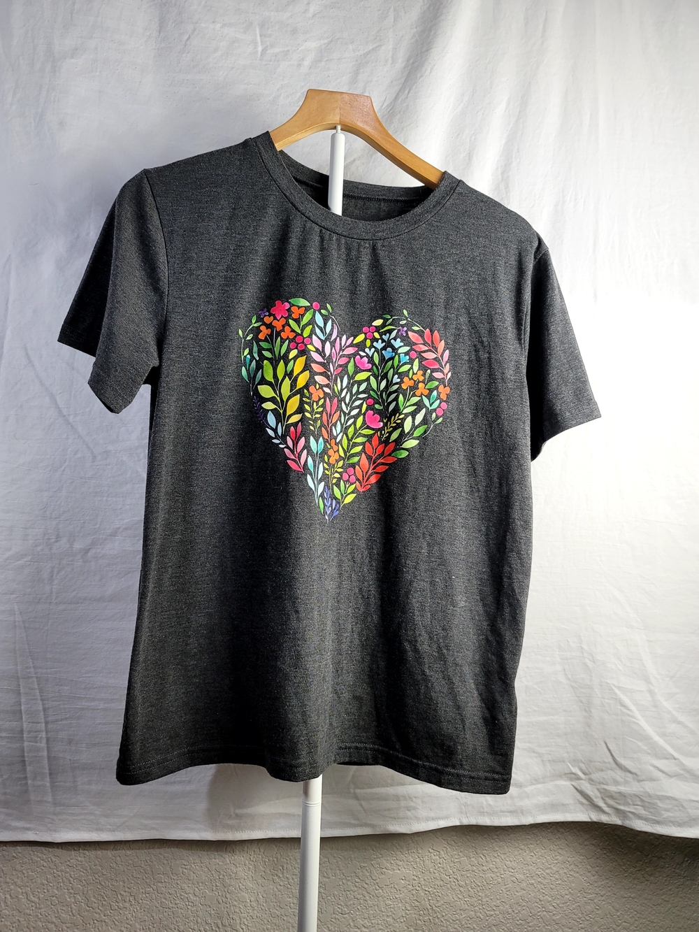 Charcoal Floral Heart Short Sleeve Tee
